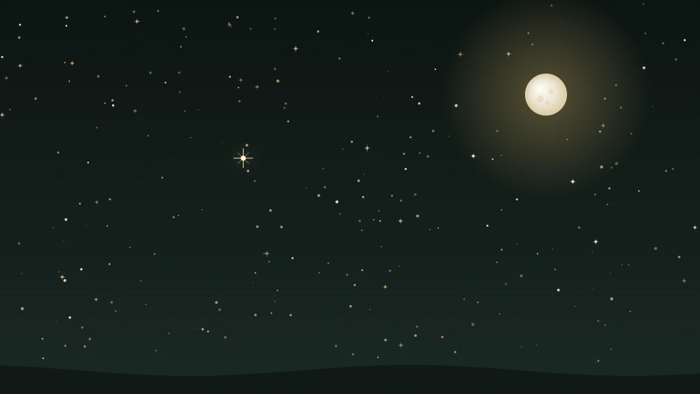 A night sky full of stars with one bright moon standing out